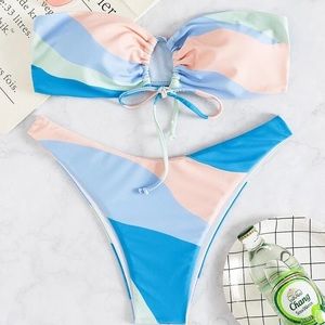 Color Block Bandeau Bikini - S